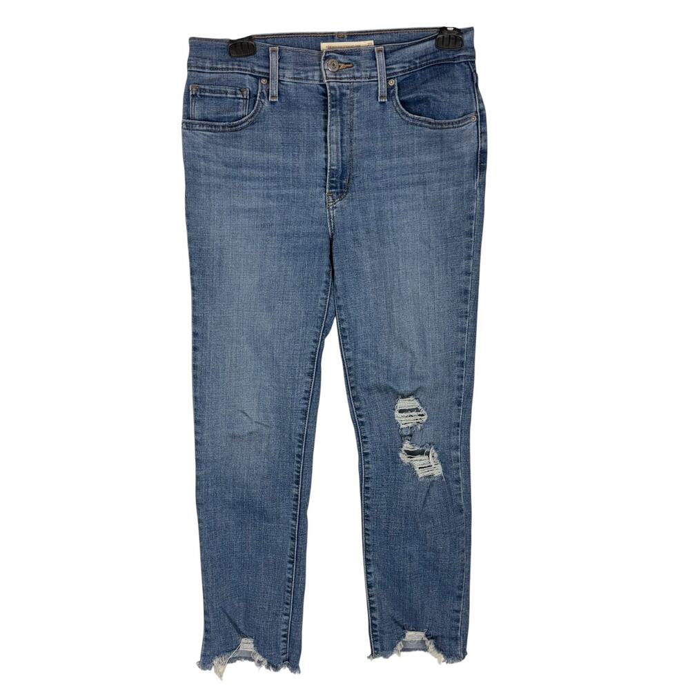 Levi's 724 Jeans Womens 27 Blue Denim Distressed High-Rise Straight Leg Cropped